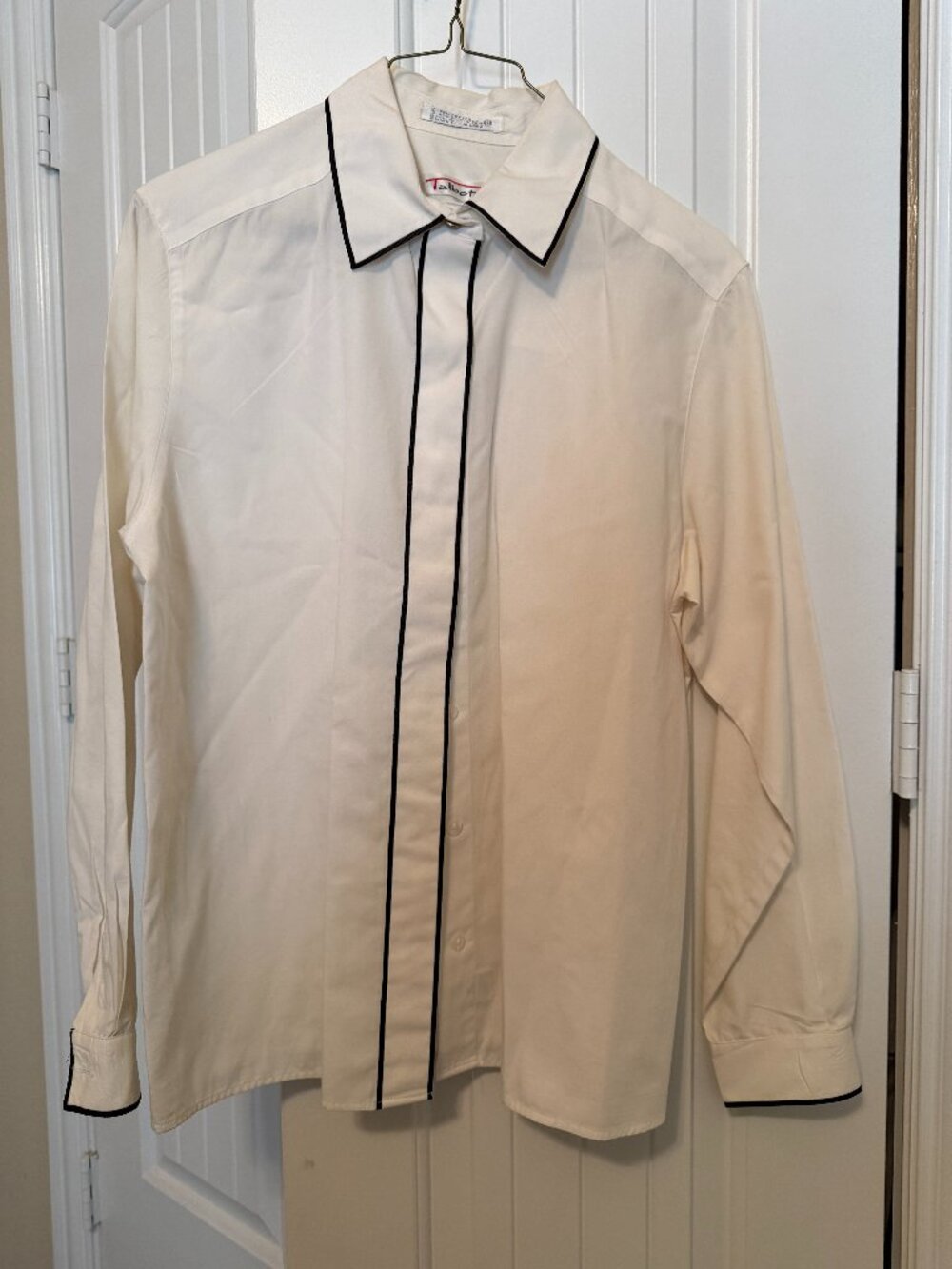 Talbot's white cotton/poly shirt with black piping, size 10